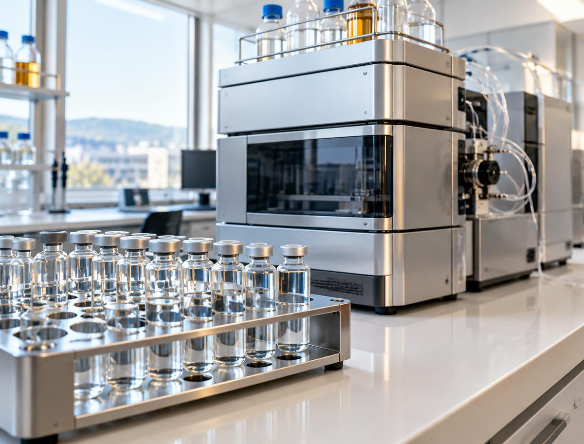 Illustrative analytical laboratory with research vials